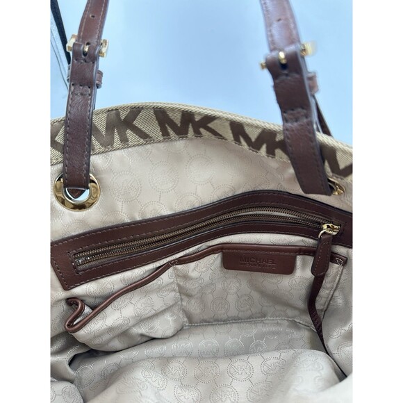 Michael Kors Signature Open Top Tote Center Zip Brown Tones Canvas Lerather Trim - Picture 8 of 8